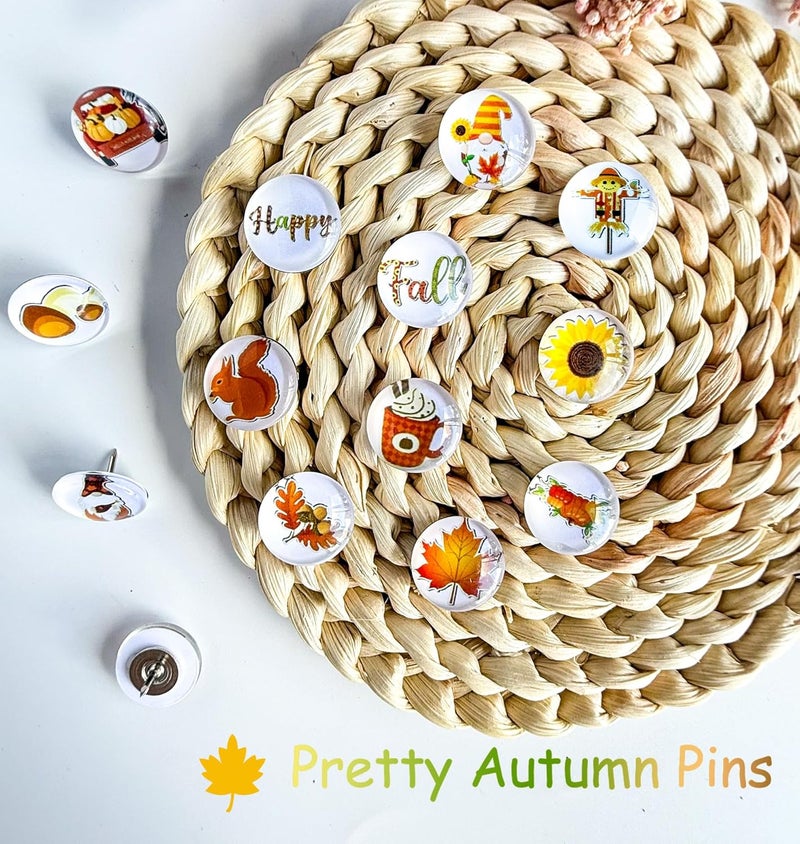 Tandarui Thumb Tacks 24Pcs Thanksgiving Decorative Pushpins for CorkBoard,Bulletin Board Tacks,Feature Wall, Cubicle,Office Desk or Home Decor(Fall Theme) - Image 3